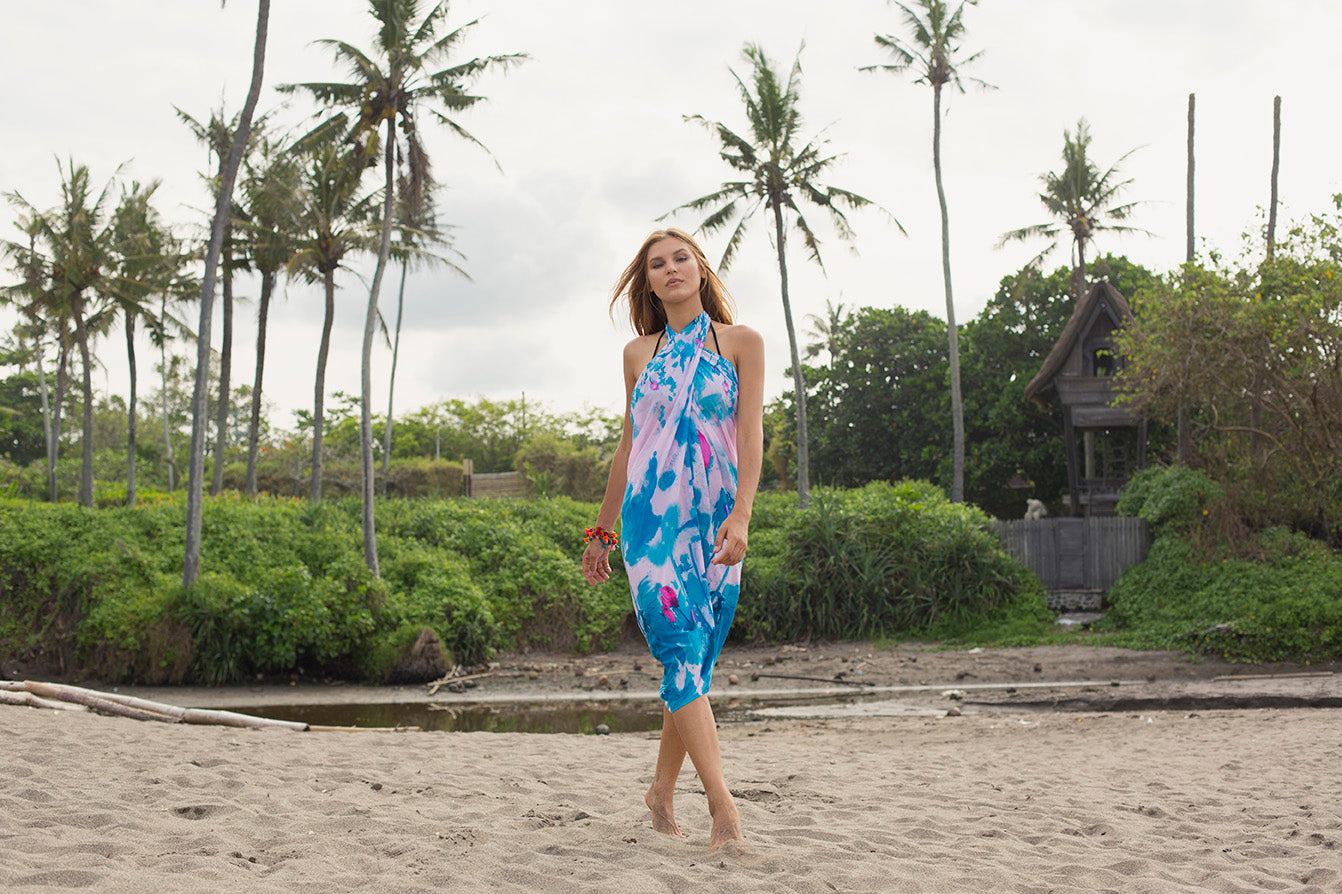 Bali Inspired Tropical Print Sarong With Easy Built-In Ties