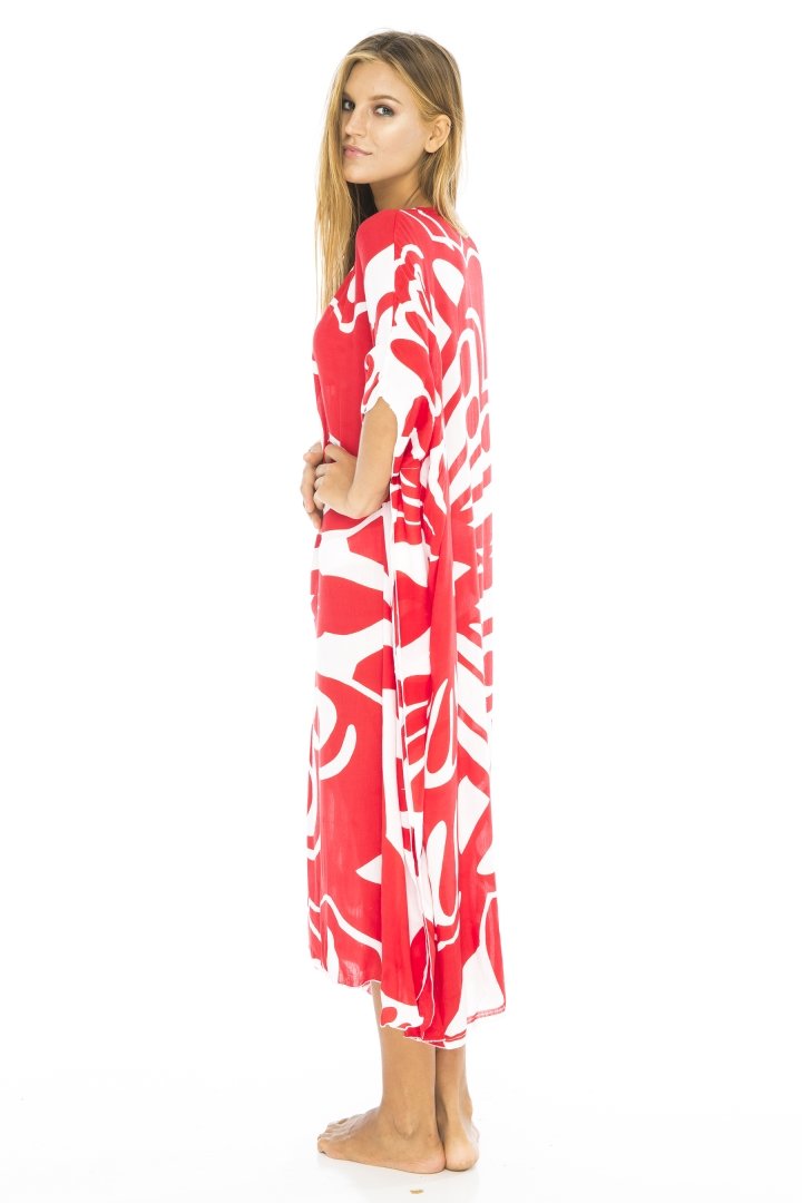 Maxi Butterfly Print Kaftan Tunic Cover Up Dress