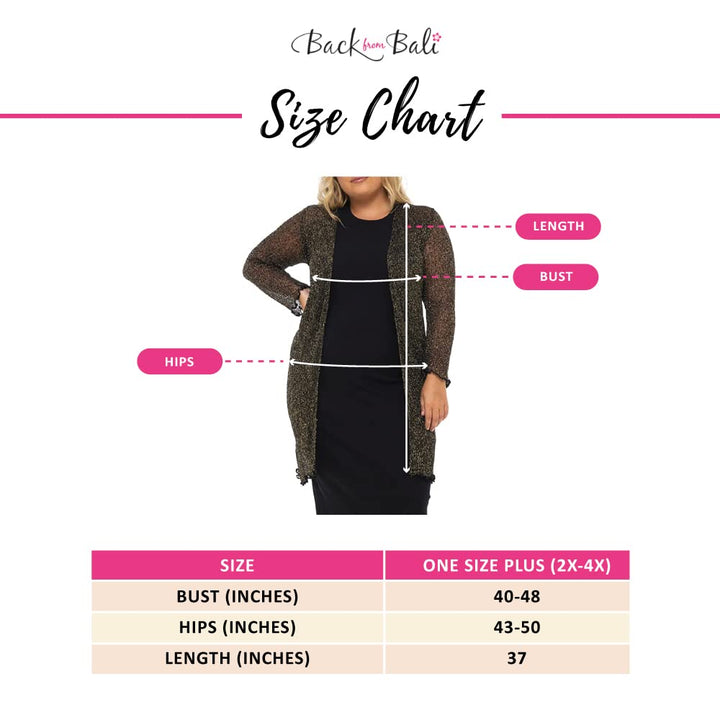 Plus Size Metallic Sheer Long Open Front Shrug