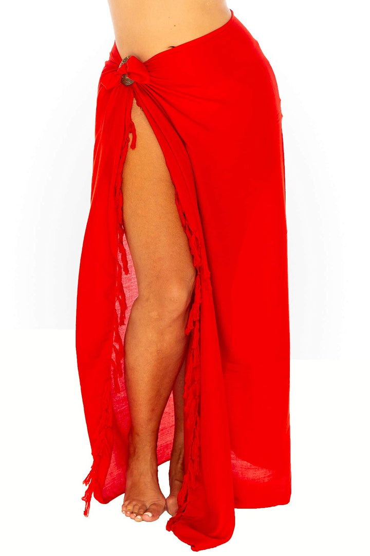 Plus Size Solid Sarong Wrap with Fringe & Coconut Clip