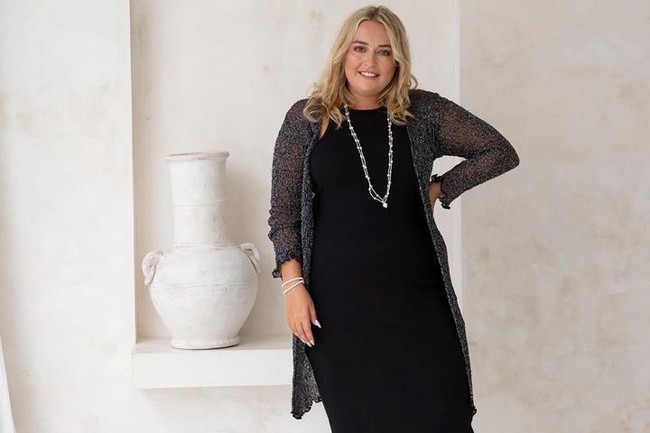 Plus Size Metallic Sheer Long Open Front Shrug