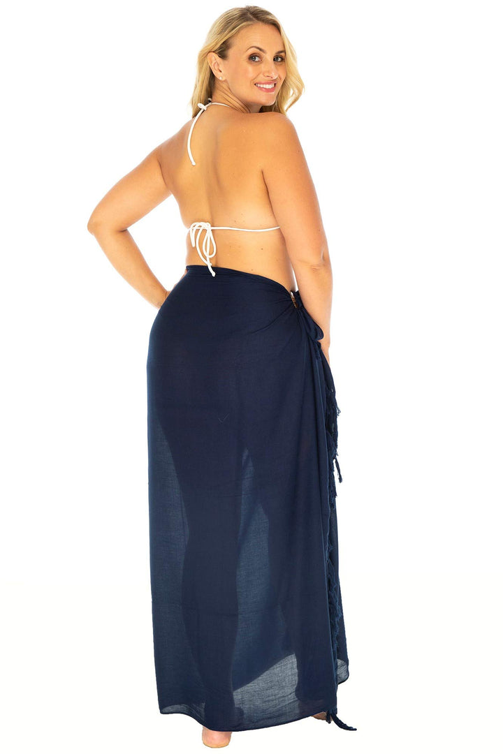 Plus Size Solid Sarong Wrap with Fringe & Coconut Clip