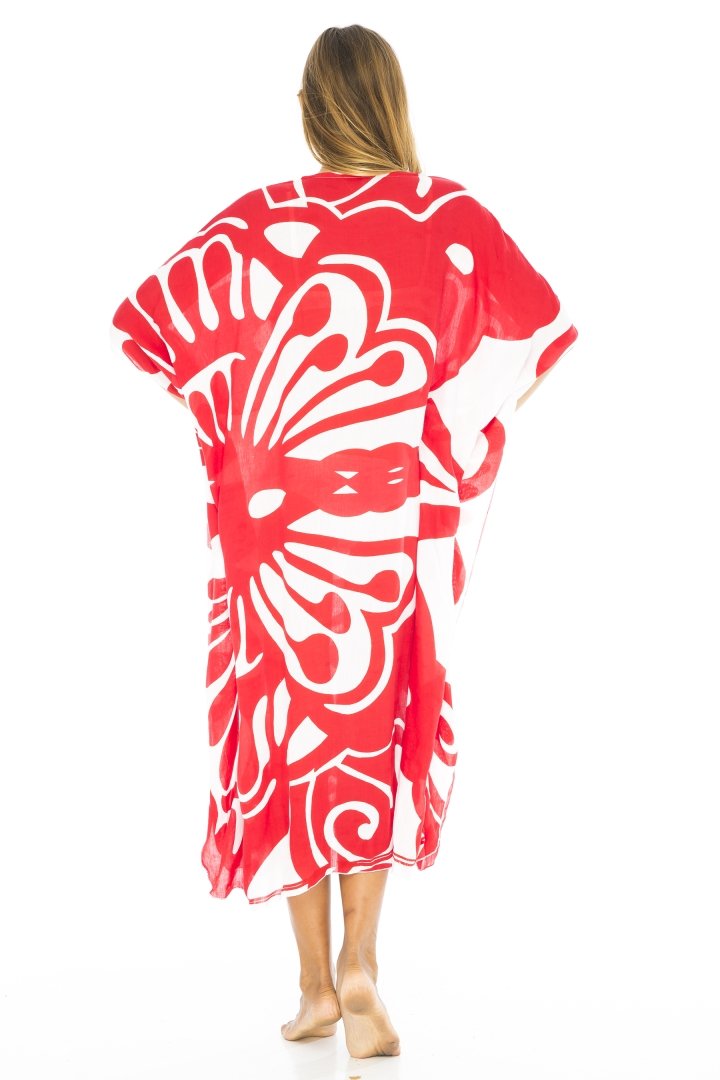 Maxi Butterfly Print Kaftan Tunic Cover Up Dress