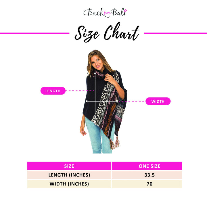 Soft Cowl Neck Poncho with Tassels