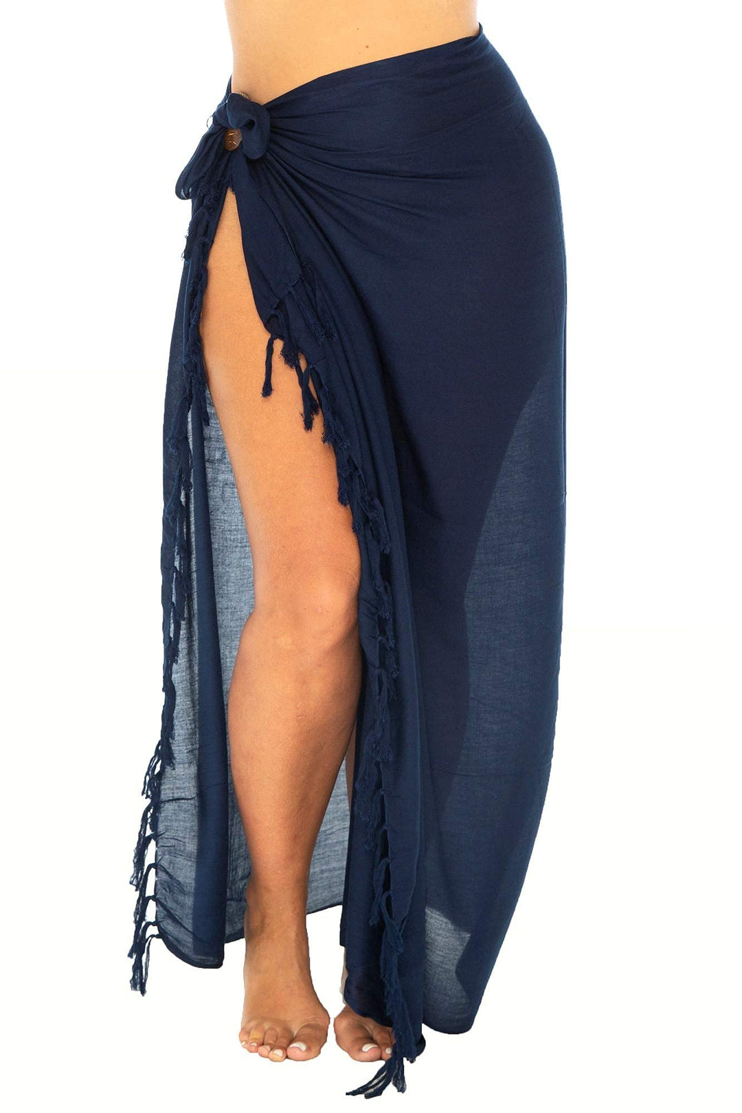 Plus Size Solid Sarong Wrap with Fringe & Coconut Clip