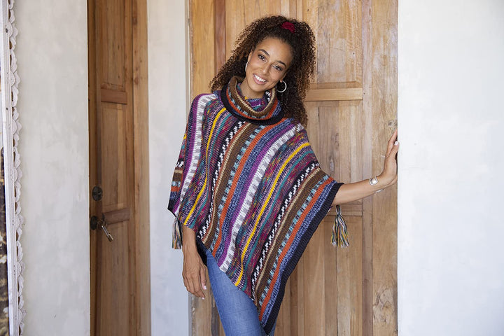 Soft Cowl Neck Poncho with Tassels