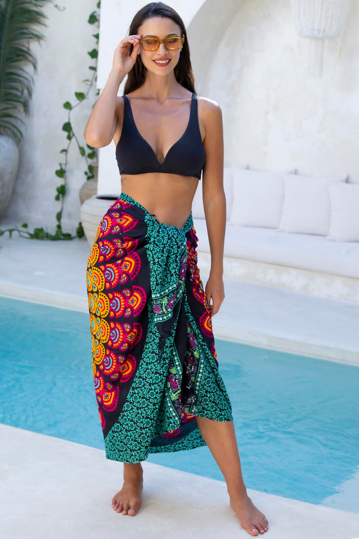 Peacock Print Sarong Cover up Wrap & Clip