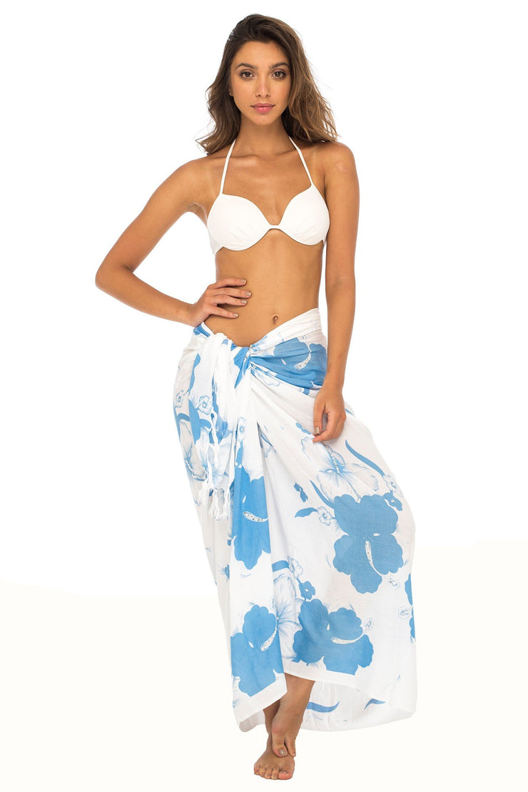 Back From Bali Women's Sarong Floral Hibiscus Beach Wear Wrap Skirt Cover Up with Sequins and Coconut Clip