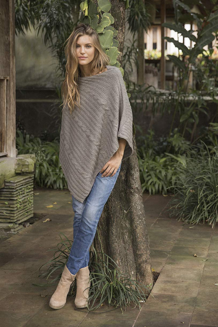 Soft Cable Knit Poncho Sweater