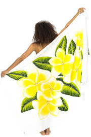 Back From Bali Womens Sarong Coverup Hand Painted Flower Swimsuit Wrap Skirt Beach Pareo with Coconut Clip