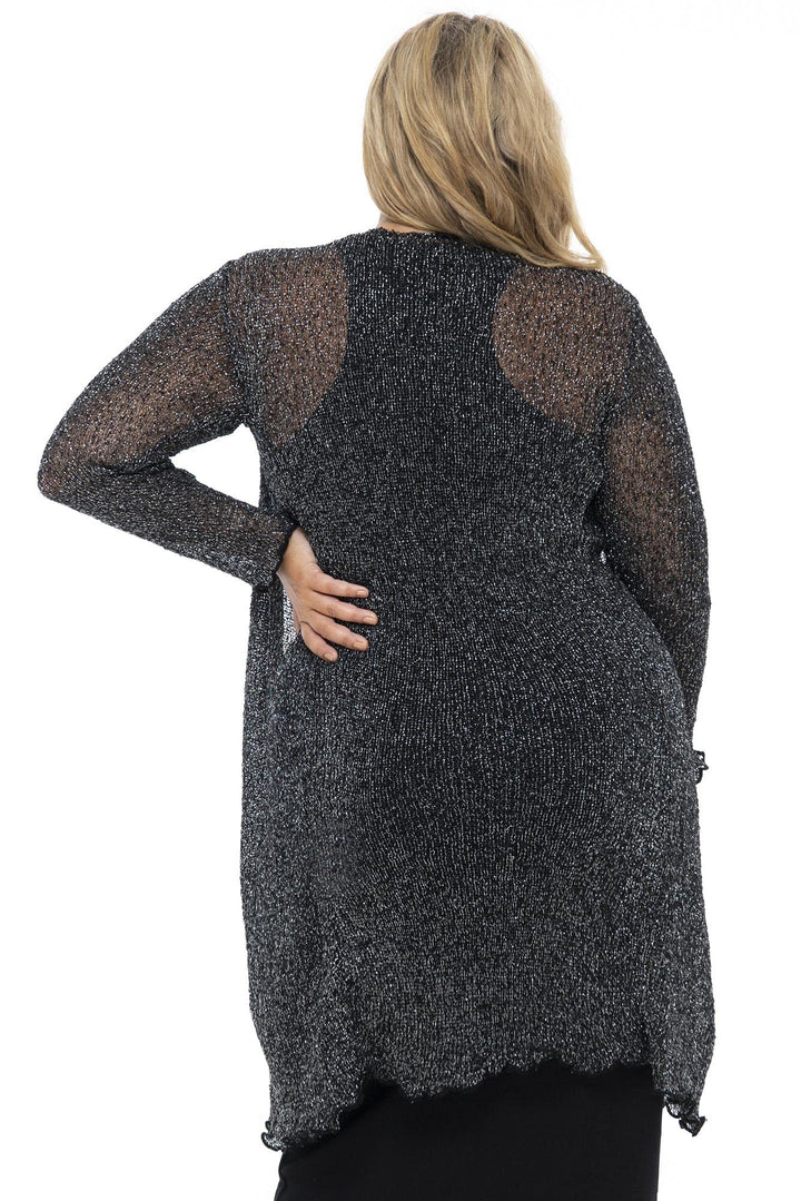 Plus Size Metallic Sheer Long Open Front Shrug