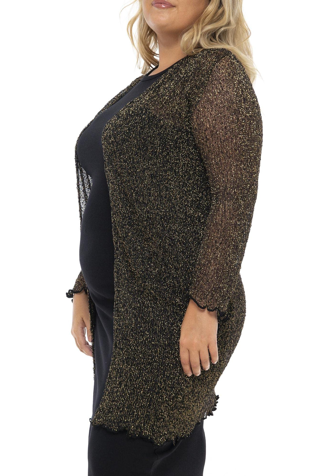 Plus Size Metallic Sheer Long Open Front Shrug