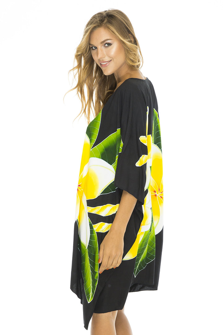 Back From Bali Womens Short Floral Beach Swimsuit Cover Up Caftan Dress Poncho
