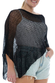 Back From Bali Womens Plus Size Sheer Poncho Shrug - Lightweight Knit Pullover Bolero Sweater 2X 3X 4X