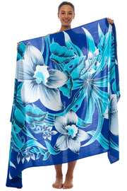Back From Bali Womens Sarong Coverup Hand Painted Flower Swimsuit Wrap Skirt Beach Pareo with Coconut Clip