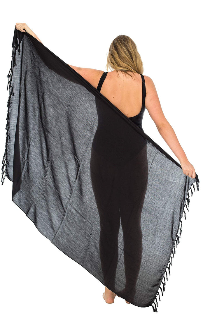 Plus Size Solid Sarong Wrap with Fringe & Coconut Clip