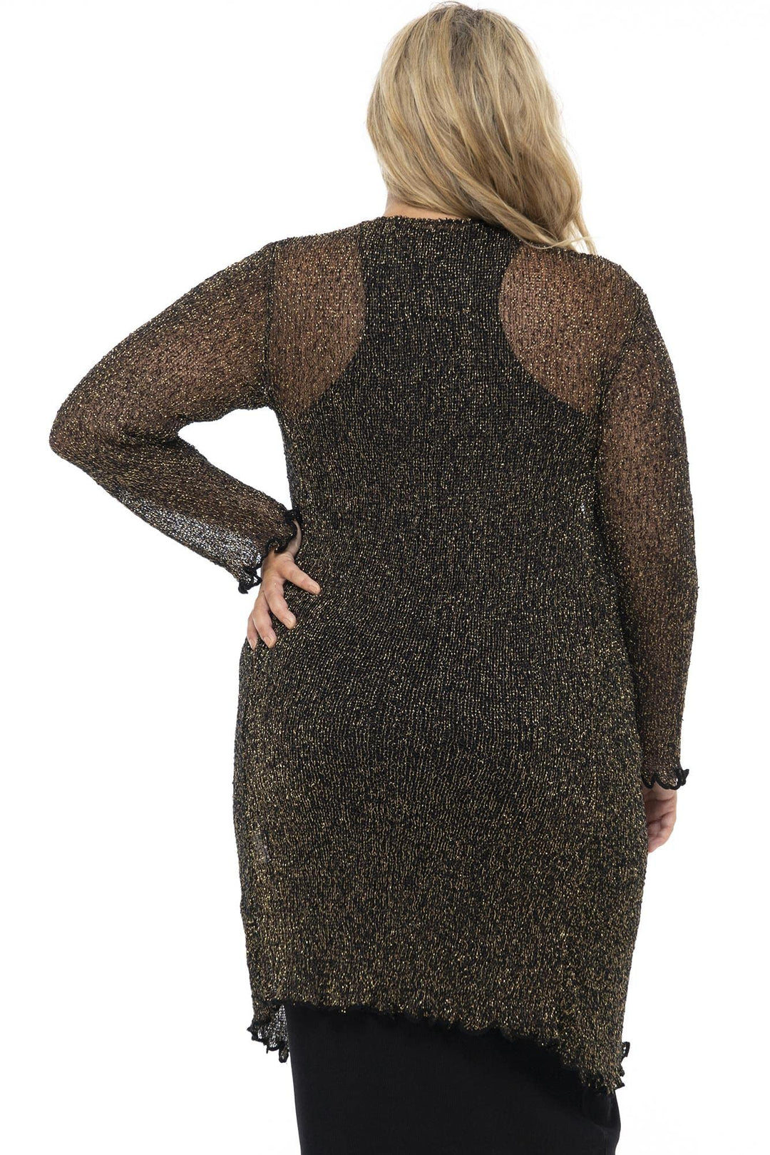 Plus Size Metallic Sheer Long Open Front Shrug