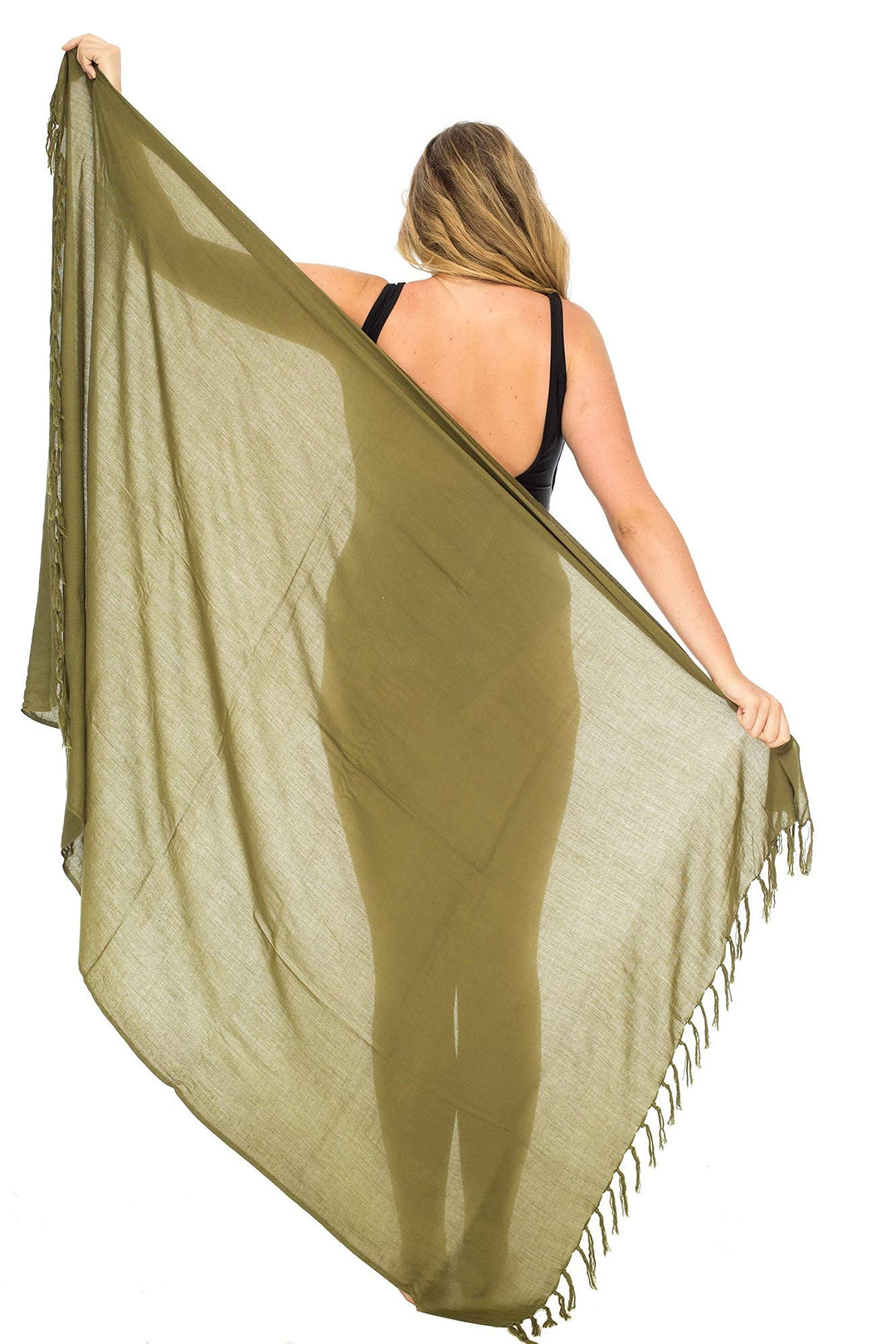 Plus Size Solid Sarong Wrap with Fringe & Coconut Clip