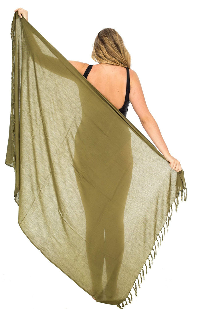 Plus Size Solid Sarong Wrap with Fringe & Coconut Clip
