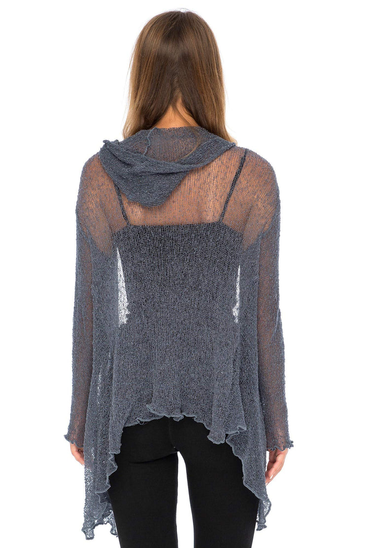 Back From Bali Womens Long Lightweight Sheer Cardigan Hoodie Open Front Hooded Knit Sweater Long Sleeve