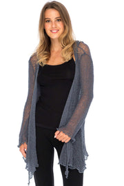 Back From Bali Womens Long Lightweight Sheer Cardigan Hoodie Open Front Hooded Knit Sweater Long Sleeve