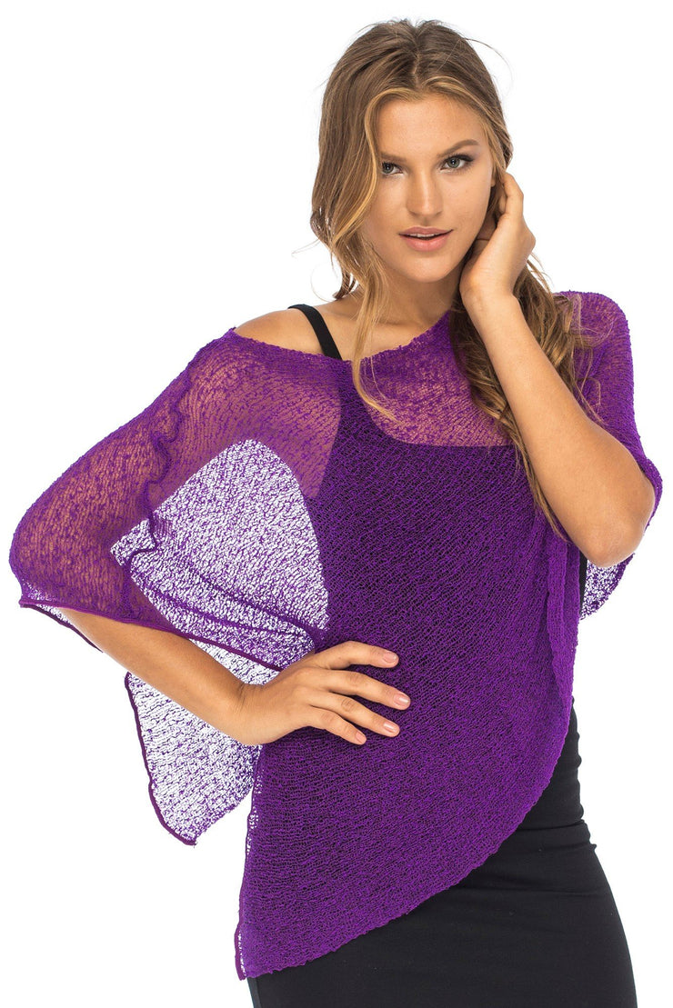 Back From Bali Women's Sheer Poncho Shrug Lightweight Shrug Pullover Sweater