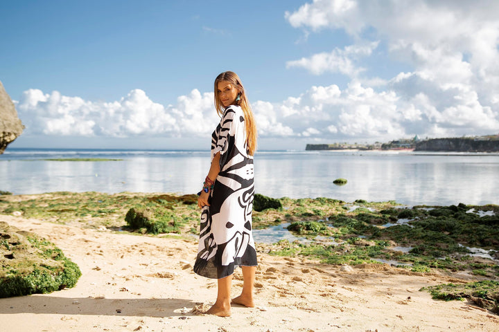 Maxi Butterfly Print Kaftan Tunic Cover Up Dress