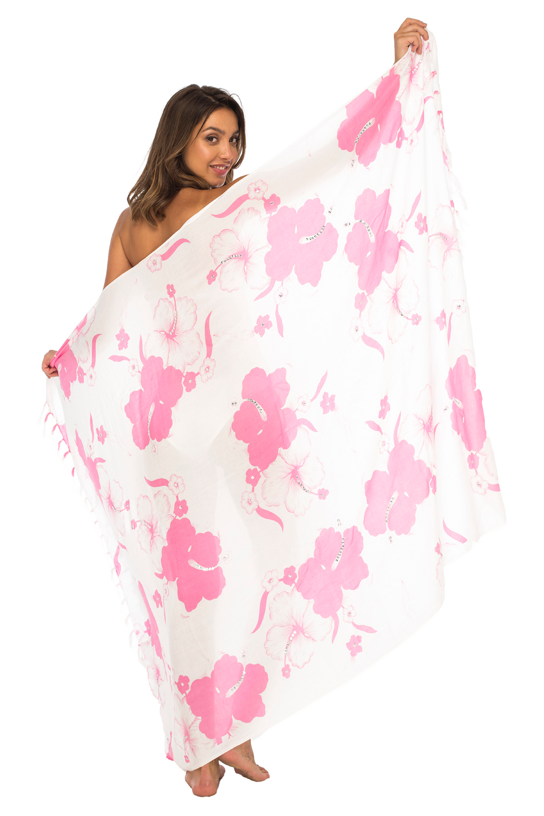 Floral Sequin Hibiscus Sarong Wrap & Coconut Clip