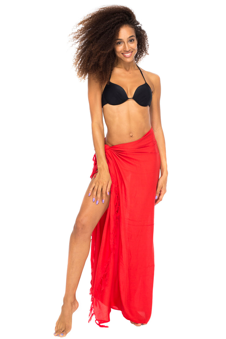 Womens Sarong Wrap Beach Swimsuit Cover Up – Solid Colors with Coconut Clip
