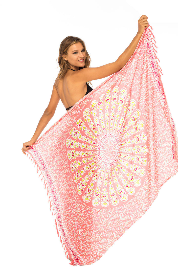 Peacock Print Sarong Cover up Wrap & Clip