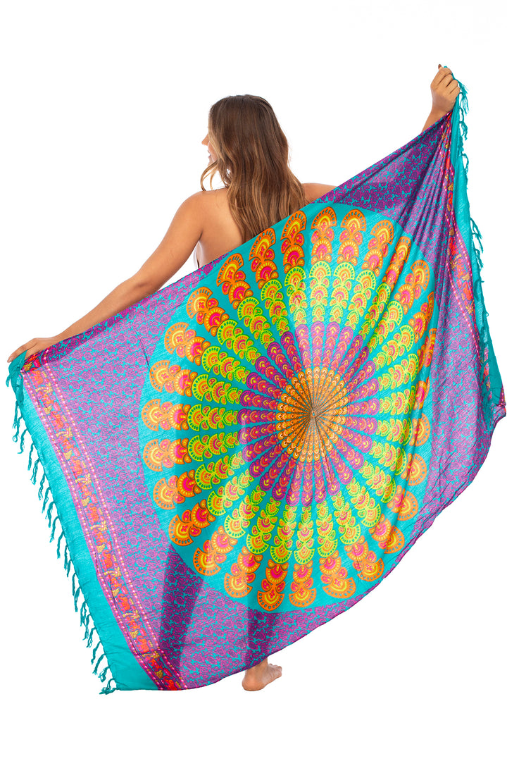 Peacock Print Sarong Cover up Wrap & Clip