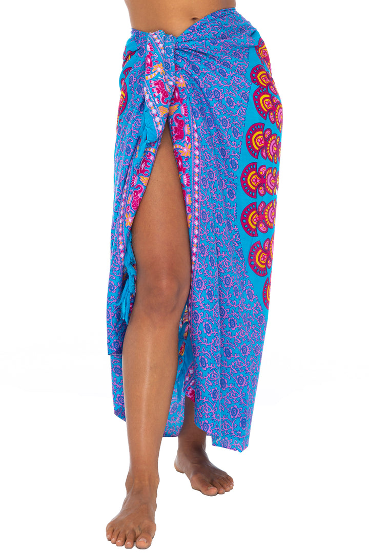 Peacock Print Sarong Cover up Wrap & Clip