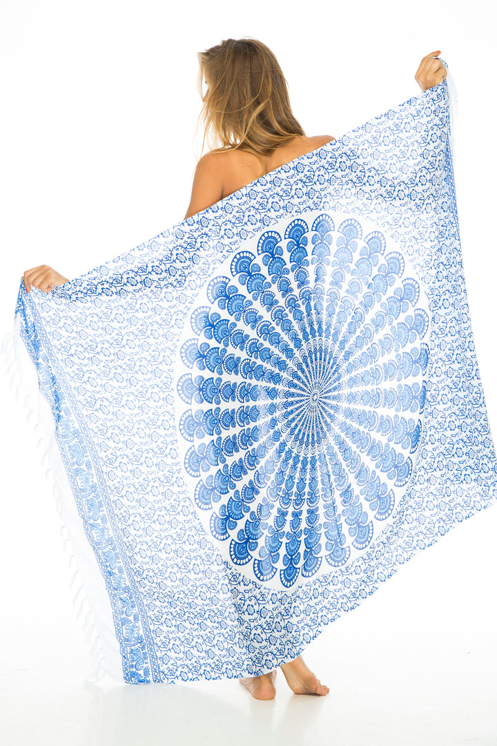 Peacock Print Sarong Cover up Wrap & Clip