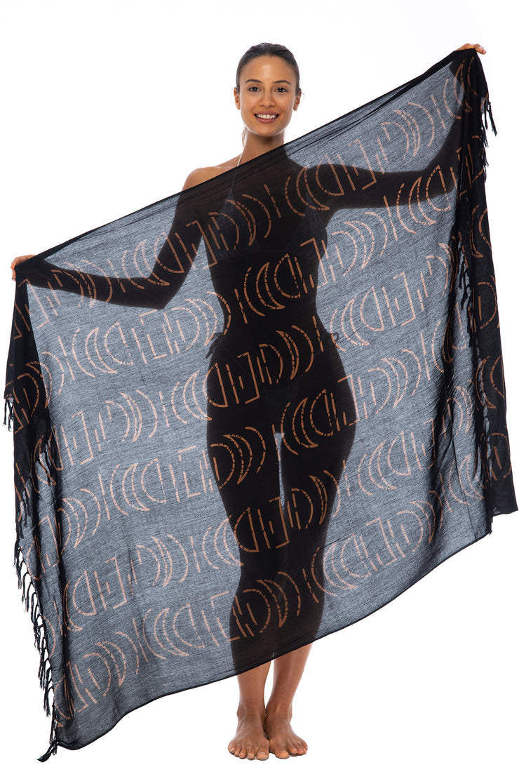 Back From Bali Womens Print Sarong Coverup Swimsuit Pareo with Boho Fringe & Coconut Clip - Wrap Skirt or Beach Shawl