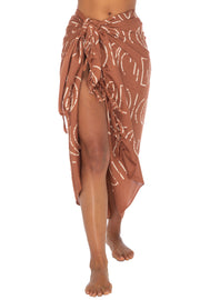 Back From Bali Womens Print Sarong Coverup Swimsuit Pareo with Boho Fringe & Coconut Clip - Wrap Skirt or Beach Shawl