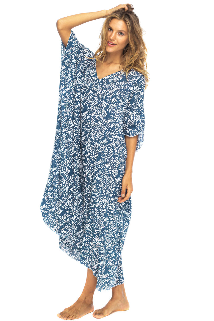 Maxi Floral Print Cover Up Caftan Dress