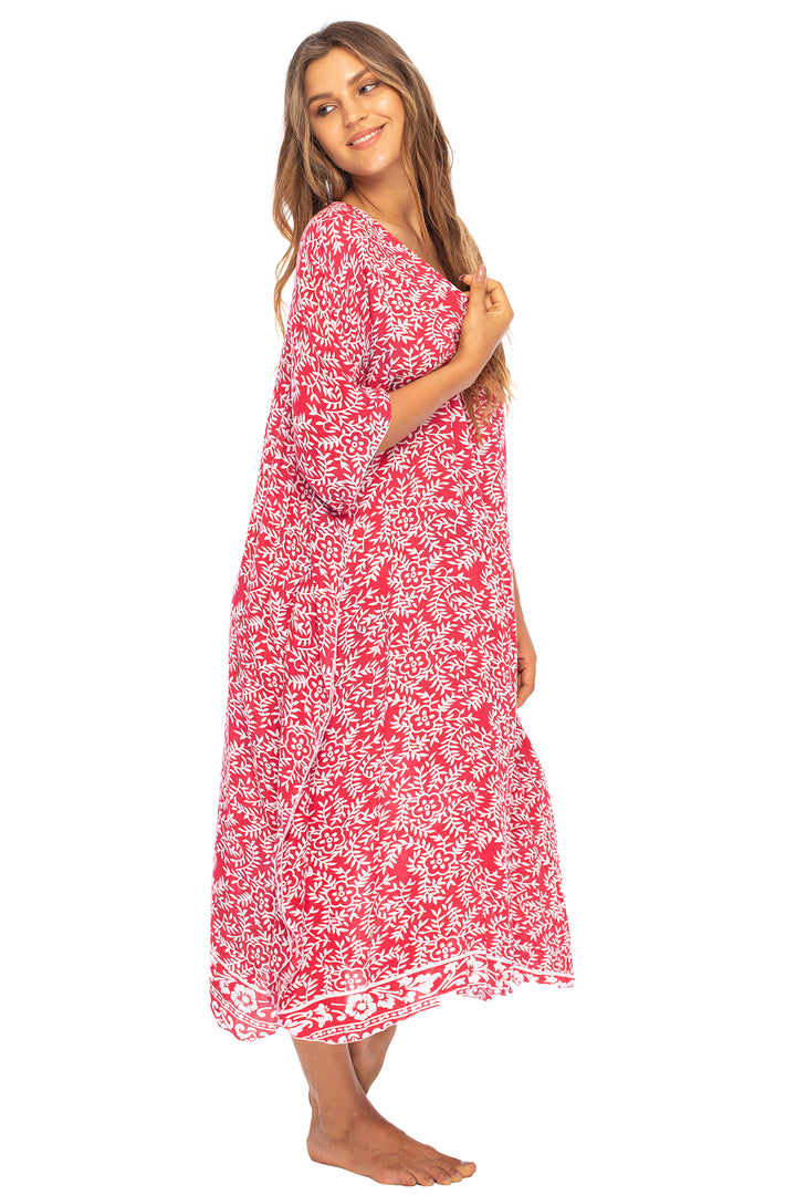 Maxi Floral Print Cover Up Caftan Dress