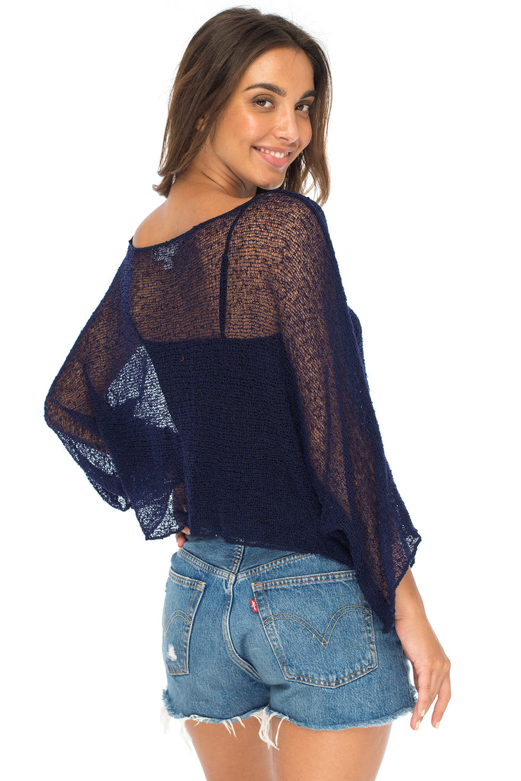 Womens Sheer Blouse Top Lightweight Knit Shrug Sweater Poncho