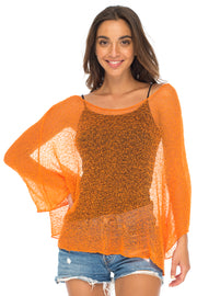 Womens Sheer Blouse Top Lightweight Knit Shrug Sweater Poncho