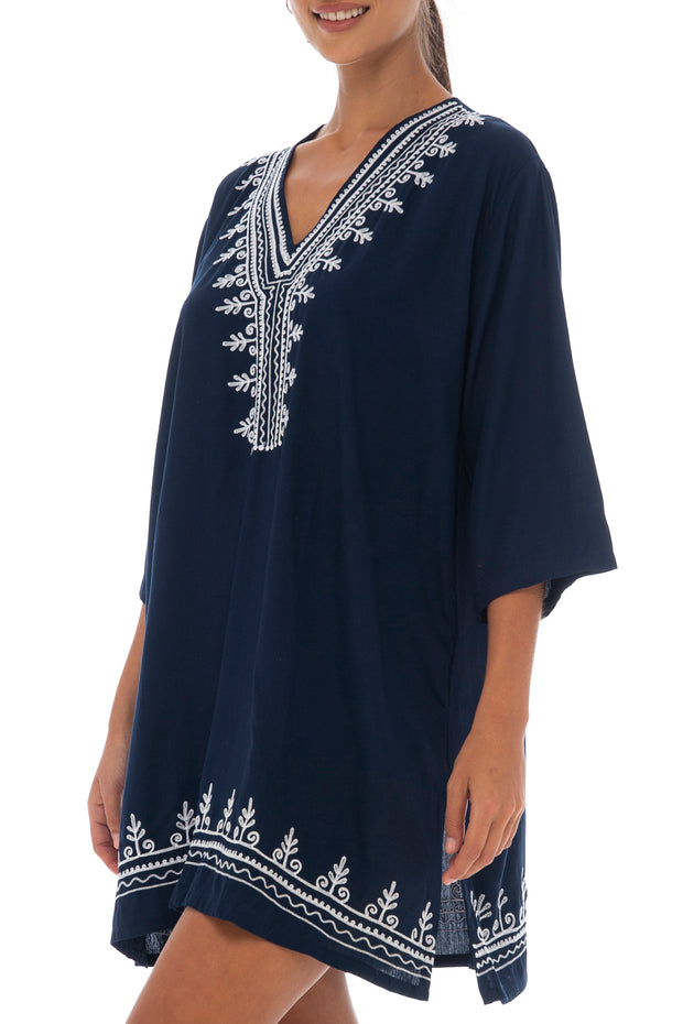 Back From Bali Womens Boho Embroidered Swimsuit Cover Up Loose Fit Casual Tunic Top Dress Resort Wear