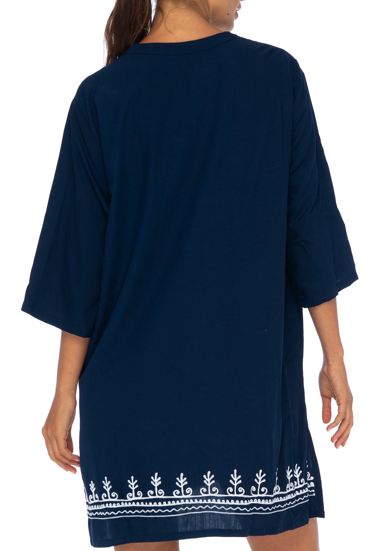 Boho Embroidered Short Casual Tunic Cover Up Dress Back from Bali