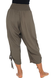 Womens Boho Wide Leg Loose Pants Cropped Rayon Summer Beach Pants Smocked Waist (S-4XL)