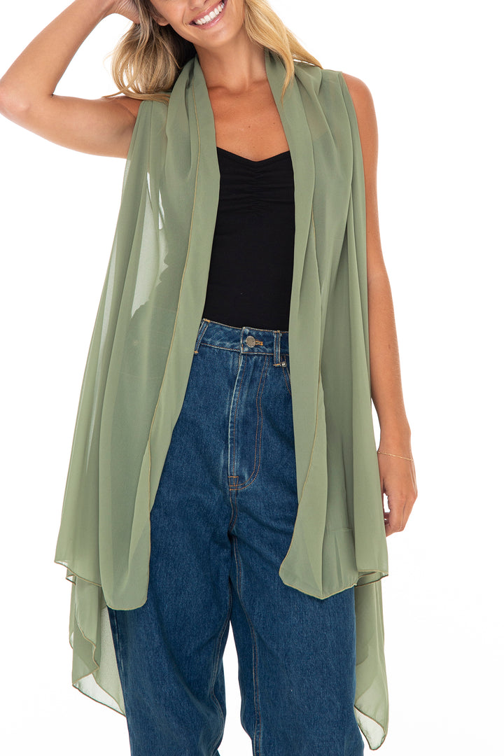 Sleeveless Kimono Sheer Open Front Chiffon Duster