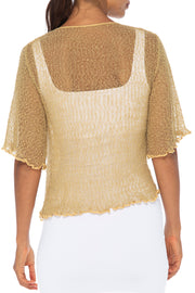 Womens Sheer Shrug Short Sleeve Open Front Cardigan Lightweight Knit Sweater Tie Top