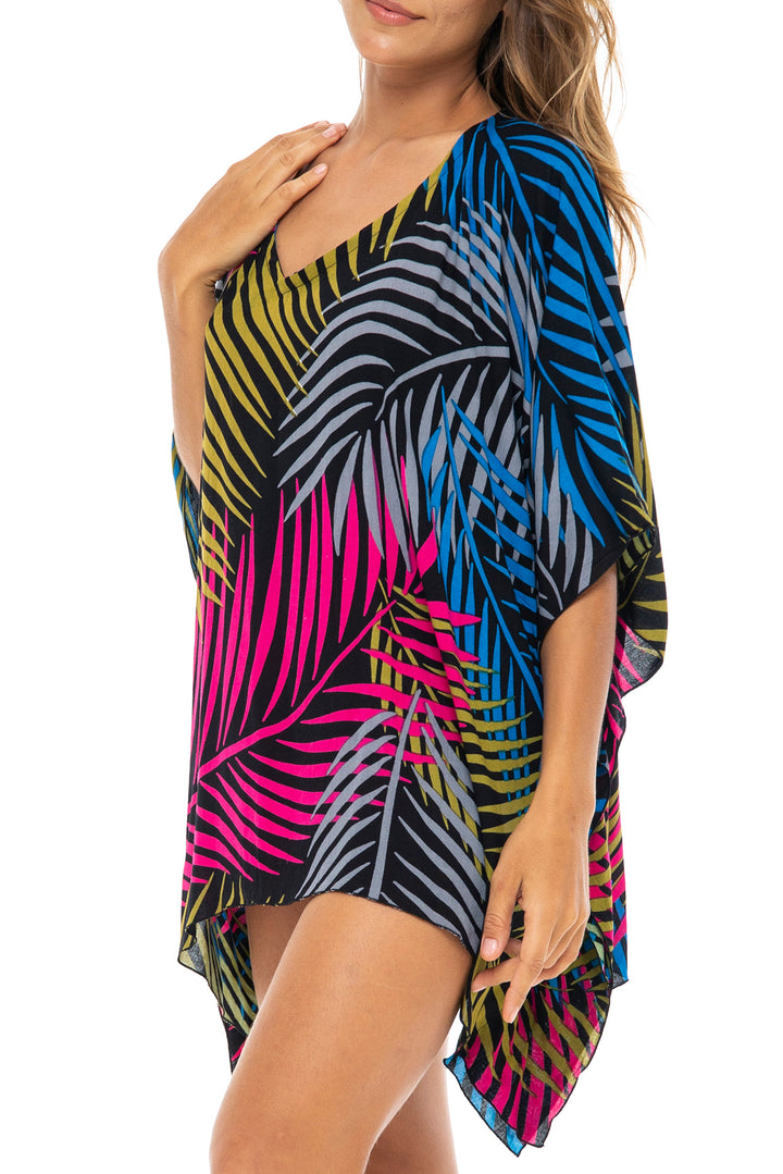 Short Print Poncho Cover Up