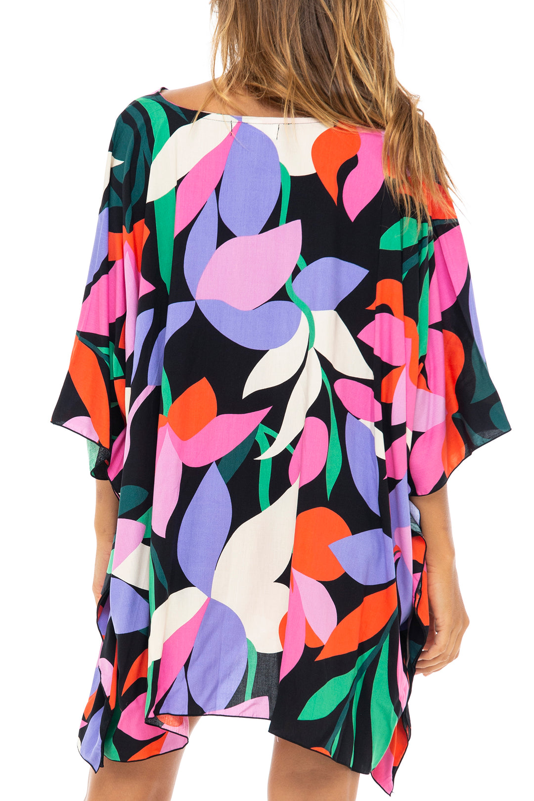 Short Print Poncho Cover Up