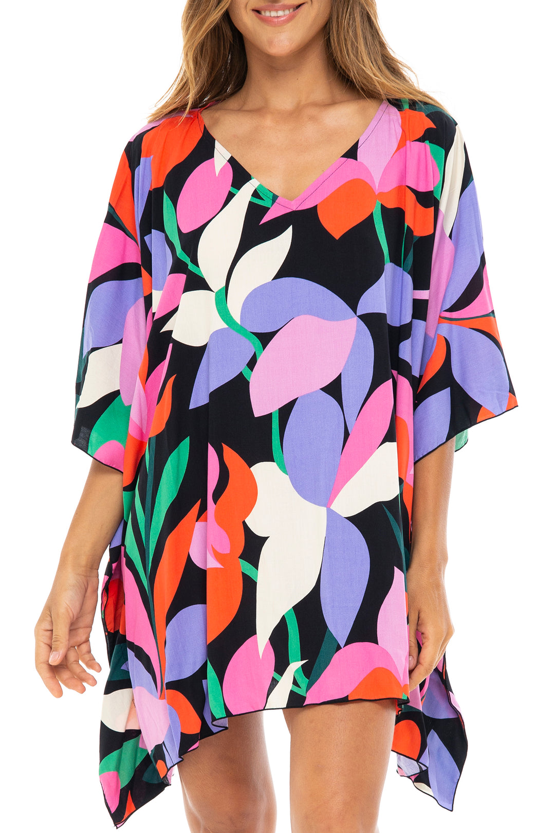Short Print Poncho Cover Up