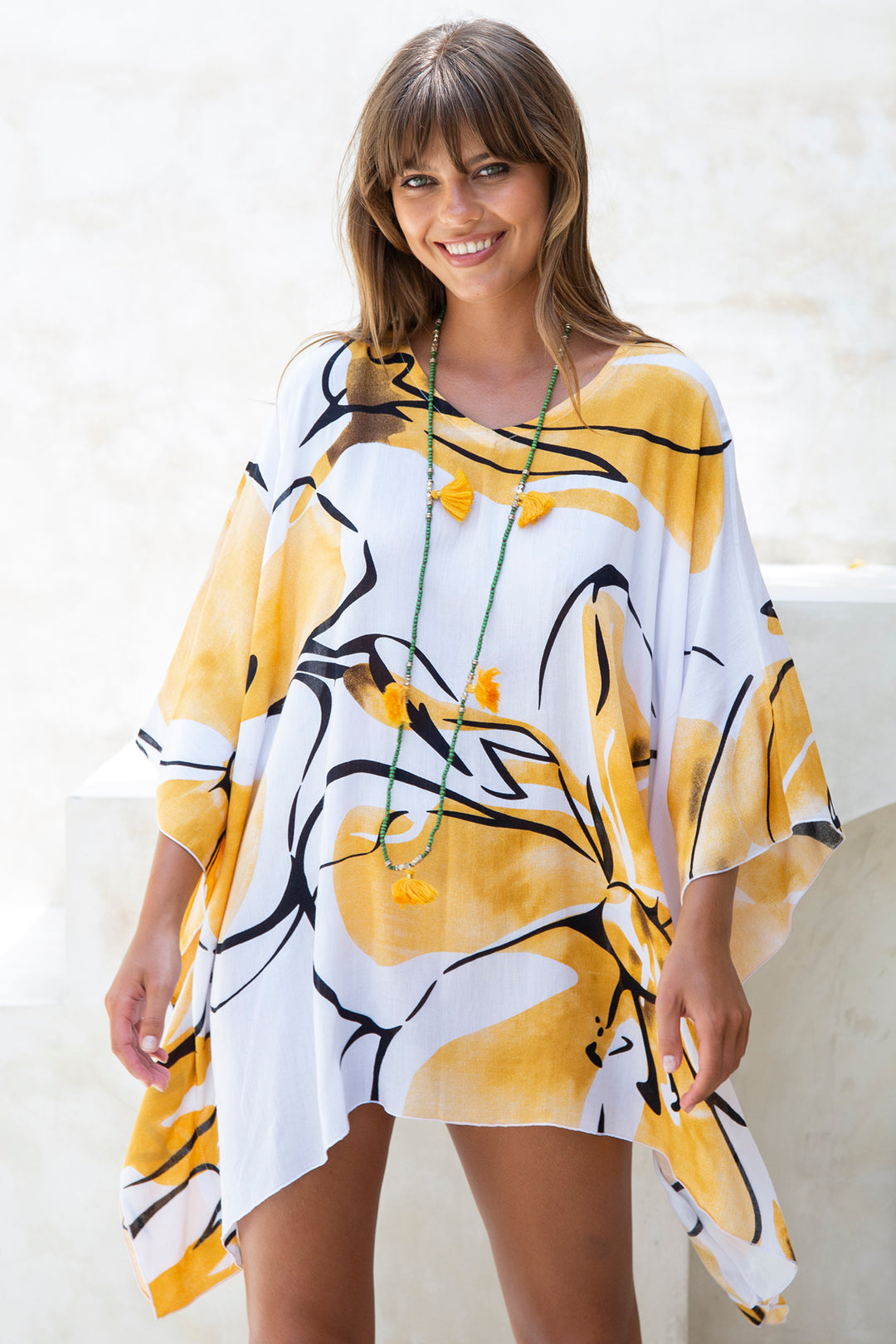 Short Print Poncho Cover Up