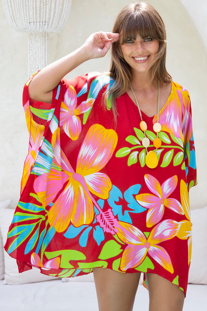 Short Print Poncho Cover Up