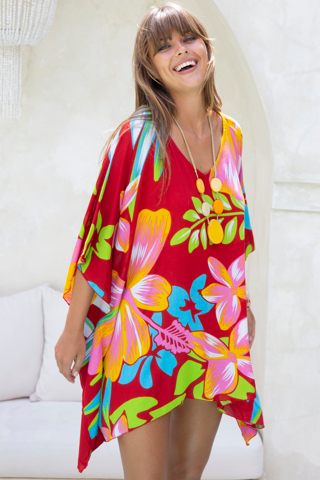 Short Print Poncho Cover Up